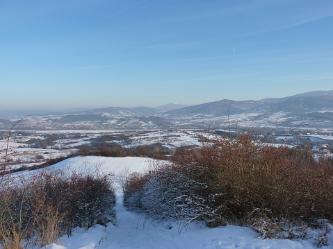 Beautiful winter landscape. Mountains covered with snow.