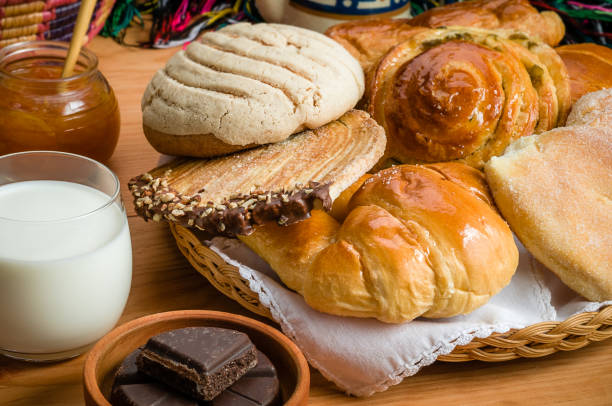 meksykański słodki chleb - bread food basket sweet bun zdjęcia i obrazy z banku zdjęć