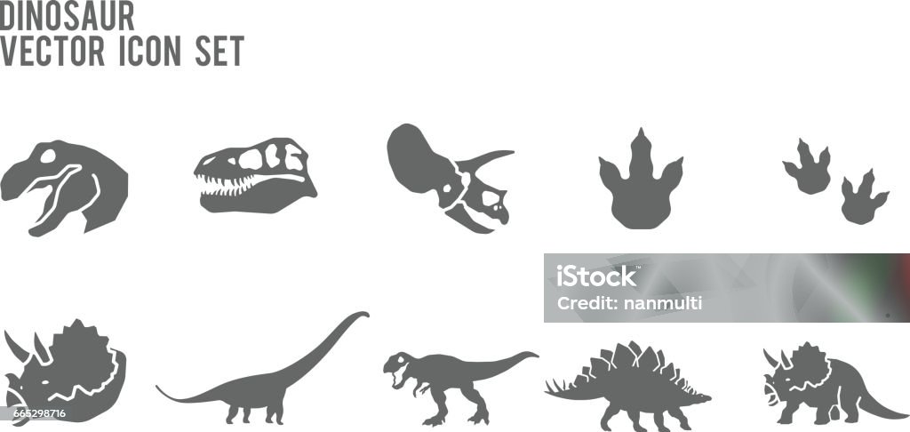 Dinosaur Skeleton Fossil Vector Icon Set Dinosaur Fossil and Skeleton in glyph icon style Dinosaur stock vector