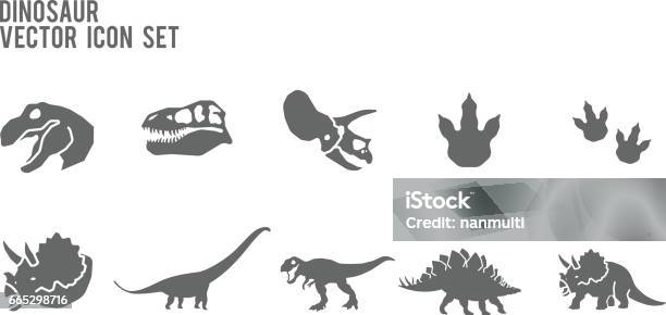 Dinosaur Skeleton Fossil Vector Icon Set Stock Illustration - Download Image Now - Dinosaur, Footprint, Icon Symbol