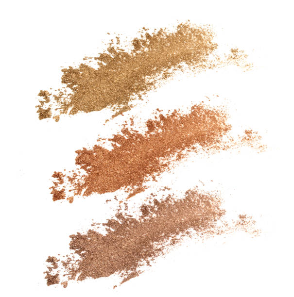 colori tonalità marrone e oro tono ombretto - face powder eyeshadow make up make up brush foto e immagini stock