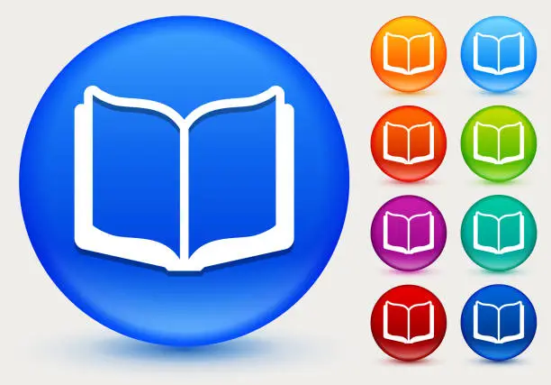 Vector illustration of Open Book Icon on Shiny Color Circle Buttons