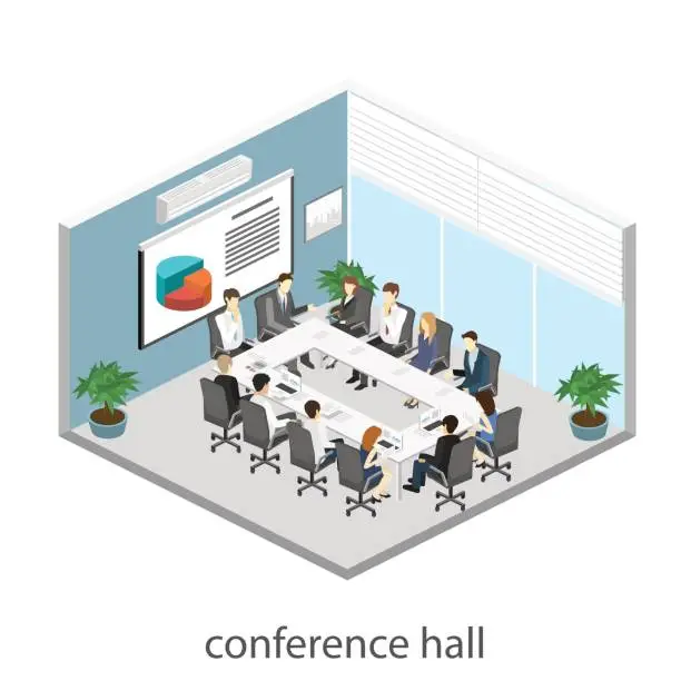 Vector illustration of Business meeting in an office Business presentation meeting in an office around a table.
