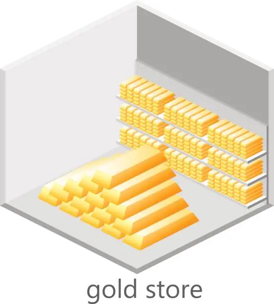 Vector illustration of isometric storage of gold