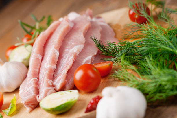 istock Slices of raw pork meat and vegetables 665322054
