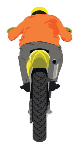 ilustraciones, imágenes clip art, dibujos animados e iconos de stock de motocicleta de motocross con jinete vista posterior aislado ilustración vectorial - motorcycle motorcycle racing rear view riding