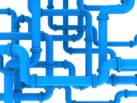 3d illustration of blue pipes system