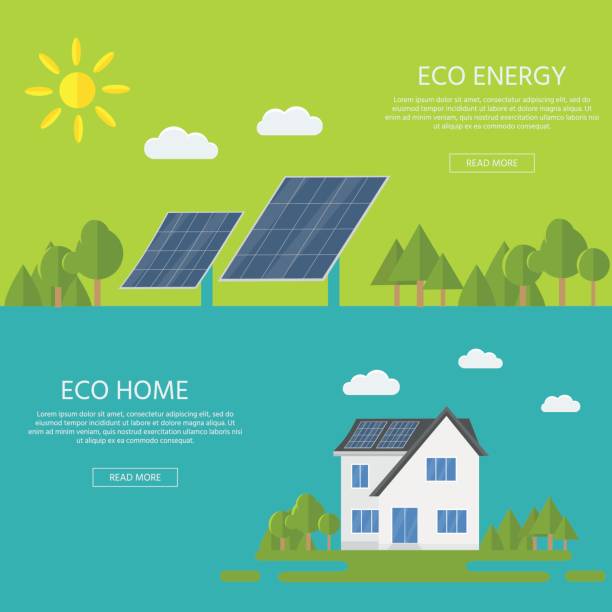 bildbanksillustrationer, clip art samt tecknat material och ikoner med rena, moderna hus med solpaneler. eco vänliga alternativ energi. - solar panels