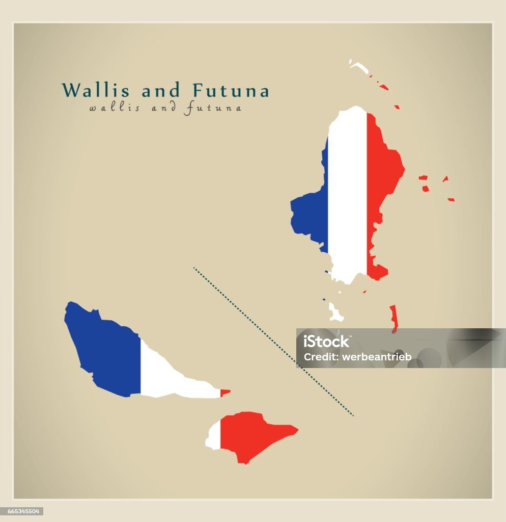 Modern Map - Wallis and Futuna with flag of france WF Cartography stock vector