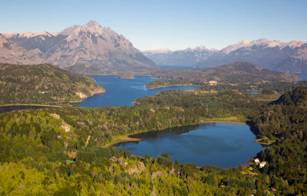 Lakes Nahuel Huapi and mountain Campanario Mountain Cerro Campanario and lake in national park Nahuel Huapi. San Carlos de Bariloche, Argentina, South America foothills parkway photos stock pictures, royalty-free photos & images