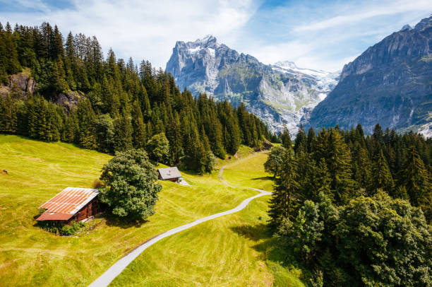 istock Impressive view of alpine Eiger village. 665345828