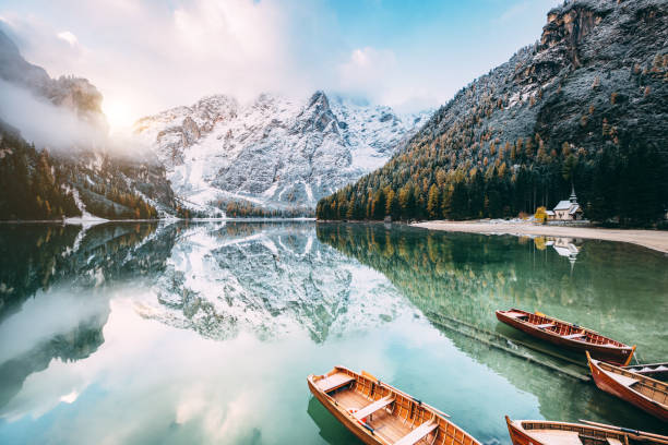 istock Great scene the alpine lake Braies (Pragser Wildsee). 665346544