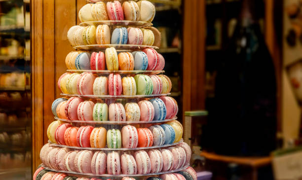 istock Round Macarons Cookies on the counter in the store 665353678