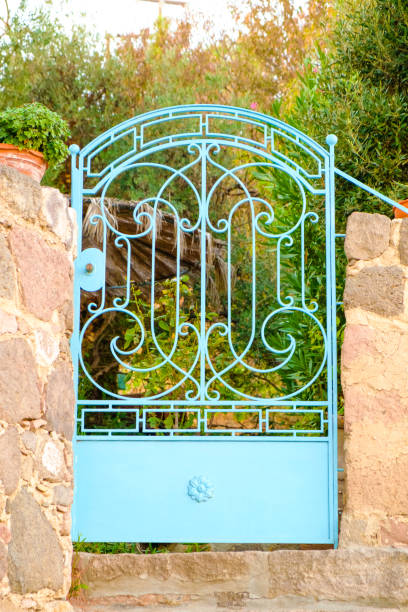 Blue metal garden door