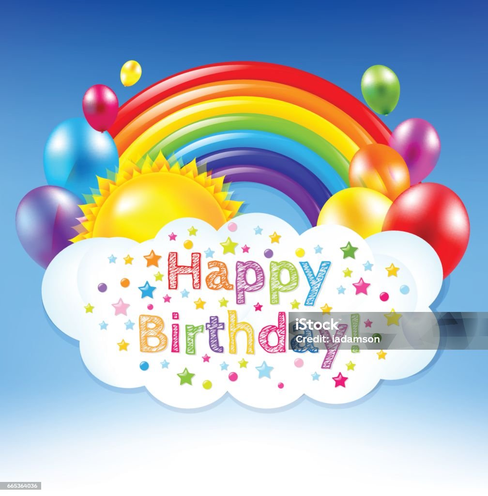 Happy Birthday Banner With Rainbow Stock Illustration - Download ...