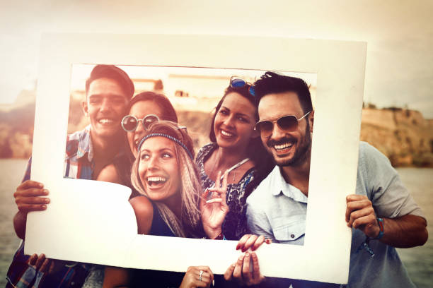 istock Group of friends having fun outdoors and are happy 665365108