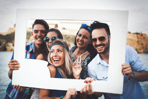 istock Group of friends having fun outdoors and are happy 665365120