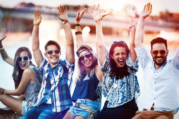 istock Group of friends having fun outdoors and are happy 665365470