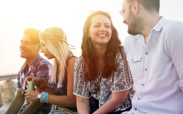 istock Group of friends having fun outdoors and are happy 665366216