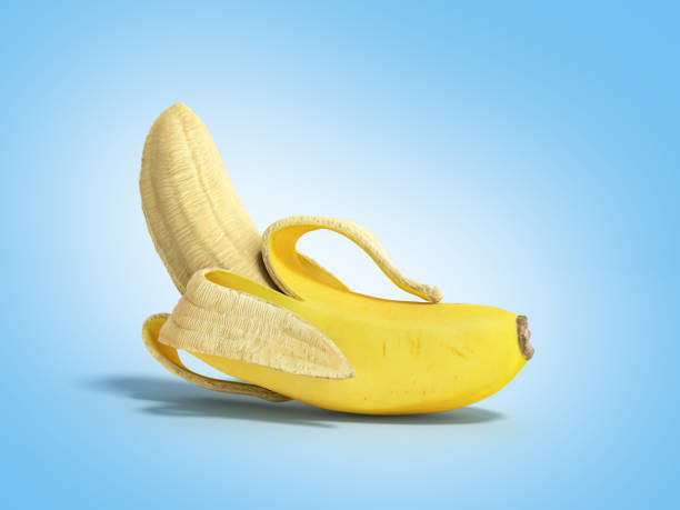 istock Half peeled Banana Open Banana 3d render on blue background 665366872