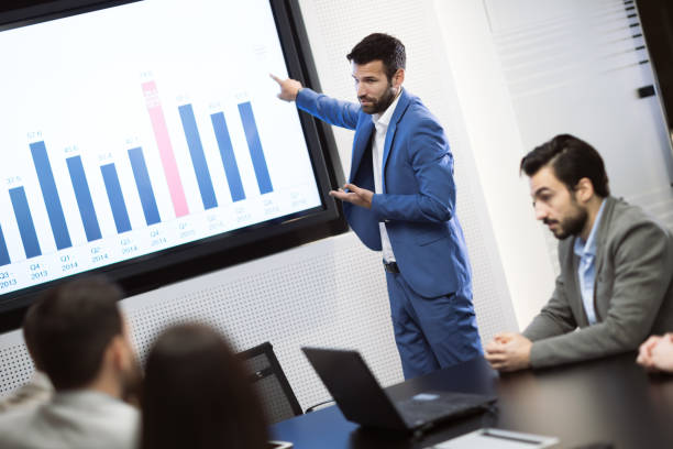 istock Business people analyzing data at meeting in office and doing statistics 665375756