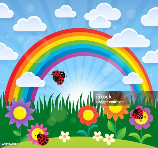Ilustración de Tema De La Primavera Con Flores Y Arco Iris y más Vectores Libres de Derechos de Aire libre - Aire libre, Arco iris, Arte - iStock Ilustración de Tema De La Primavera Con Flores Y Arco Iris y más Vectores Libres de Derechos de Aire libre - Aire libre, Arco iris, Arte - iStock