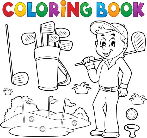 Vector illustration of Coloring book with golf theme