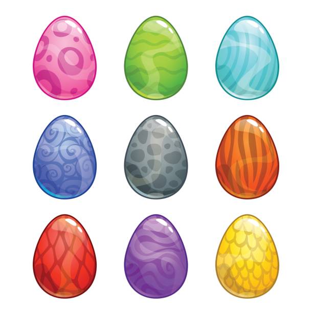 красочные мультфильм яйца набор - dinosaur animal cartoon blue stock illustrations