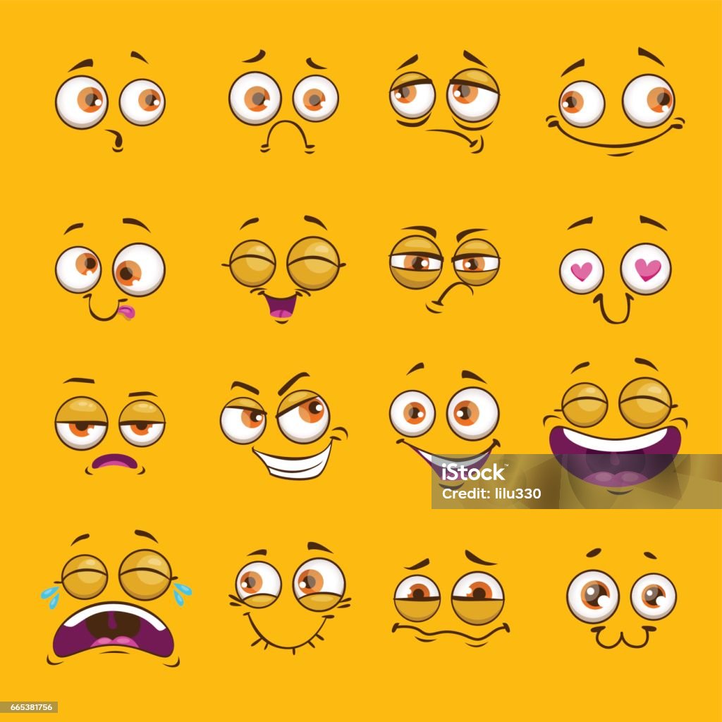 Funny Cartoon Comic Faces On Yellow Background Stock Illustration -  Download Image Now - Eye, Cartoon, Emoticon - iStock