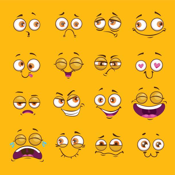 Funny Cartoon Comic Faces On Yellow Background Stock Illustration -  Download Image Now - Eye, Cartoon, Emoticon - iStock