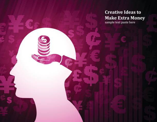 여분의 돈을 벌기 위해 창조적인 아이디어 - wealth brain people ideas stock illustrations