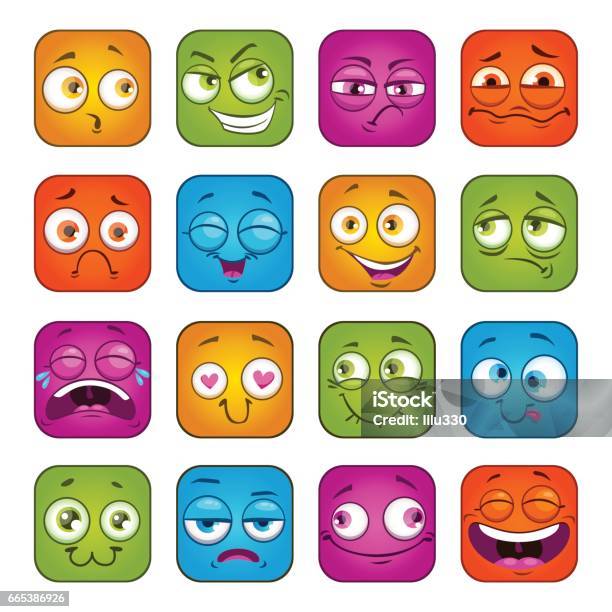 Funny Colorful Square Faces Set Stock Illustration - Download Image Now -  Boredom, Cartoon, Anger - iStock