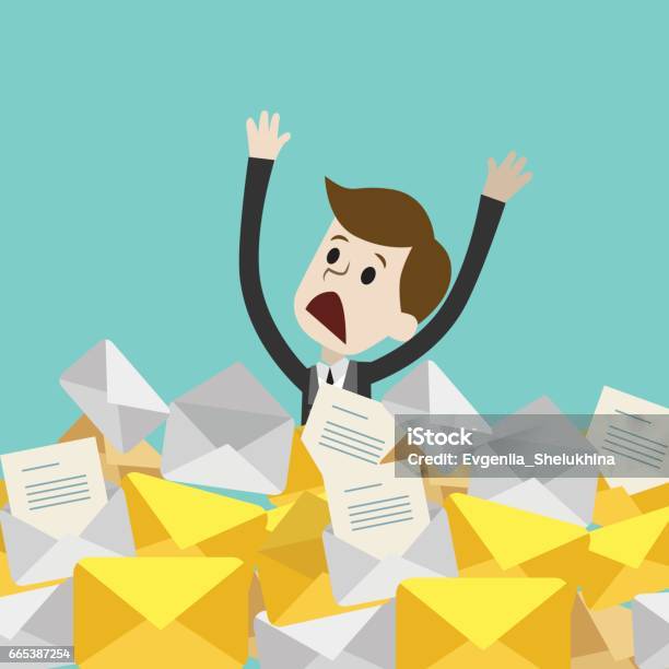 Businessman Or Manager Has A Lot Of Emails Stock Illustration - Download Image Now - E-Mail, Heap, Emotional Stress