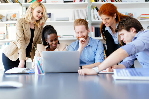 istock Multiethnic people working in modern well equipped office 665390532
