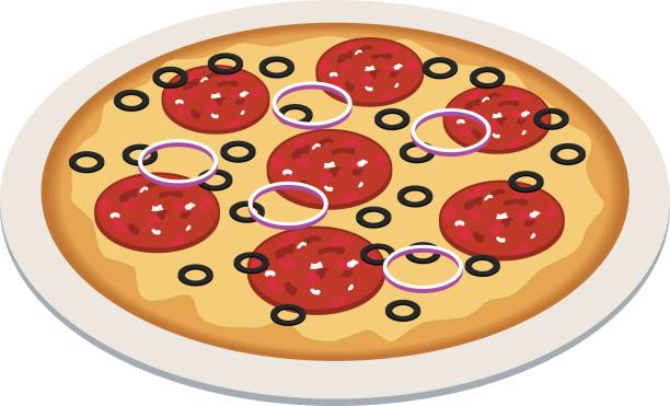 illustrazioni stock, clip art, cartoni animati e icone di tendenza di pizza in stile isometrico 3d. gustosa pizza sul piatto - pepperoni pizza green olive italian cuisine tomato sauce