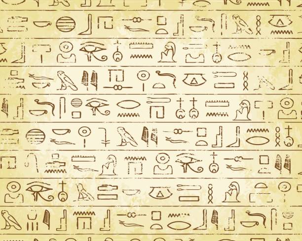 Hieroglyphics Background Egyptian hieroglyphics on faded parchment background hieroglyphics stock illustrations