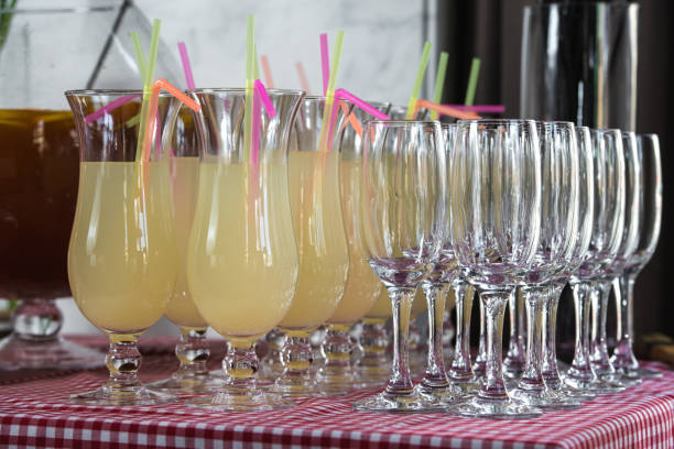 Fresh juice on a table in a restaurant. Healthy drinks.