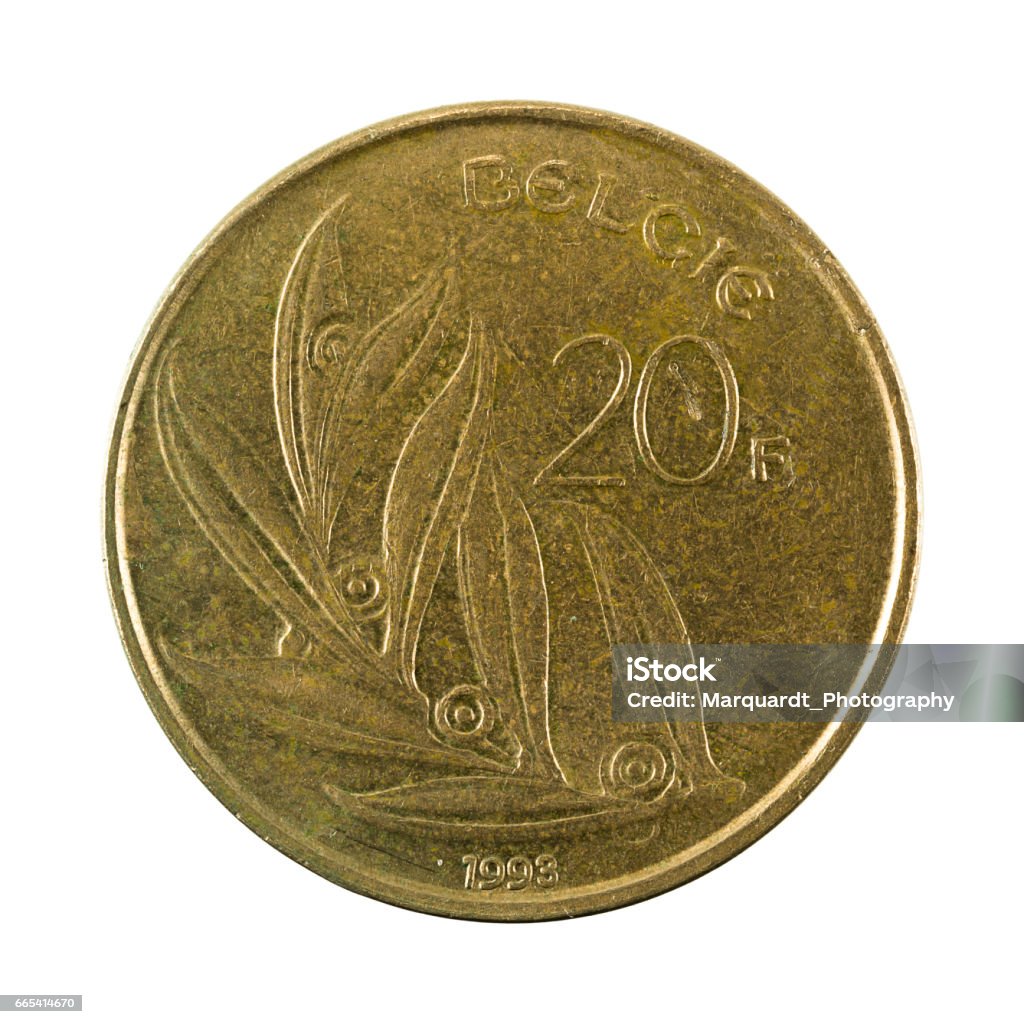 20 Belgische Franken Münze Vorderseite Isoliert Auf Weißem Hintergrund