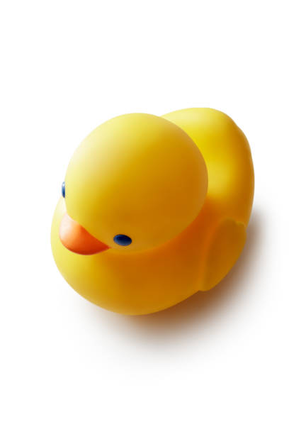 お風呂:白い背景に隔離されたゴム製のアヒル - duck toy ストックフォトと画像