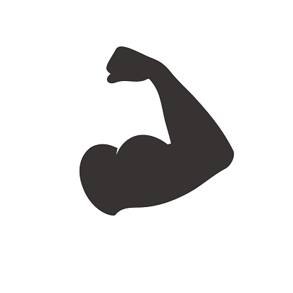 Muscular arm icon. Biceps muscle sign. Concept strong power . Vector illustration isolated on white background