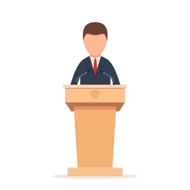 ilustrações, clipart, desenhos animados e ícones de rostrum com altofalante - politician politics speech podium