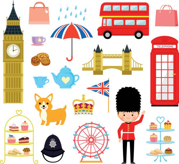 ilustrações, clipart, desenhos animados e ícones de londres - conjunto de desenhos animados - big ben london england uk british culture