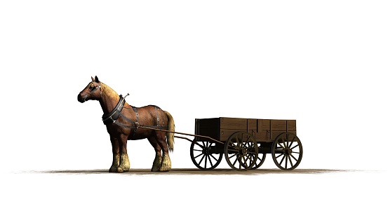medieval - farm horse with wagon - isolated on white background