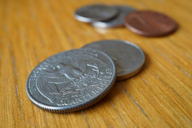 istock Set of silver Quarter Dollar coins (currency in the USA) 665432306