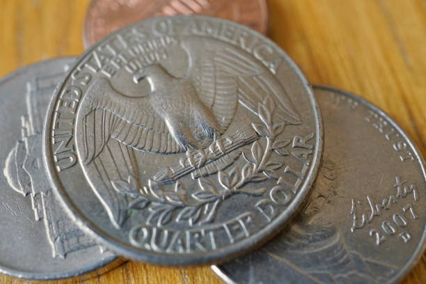 istock Set of silver Quarter Dollar coins (currency in the USA) 665432418
