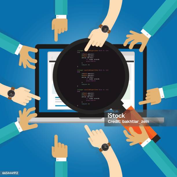 Software Review Testing Coding And Programming Performance User Acceptance Test Uat Client Revision Hand Looking Closer With Magnifier Stock Illustration - Download Image Now