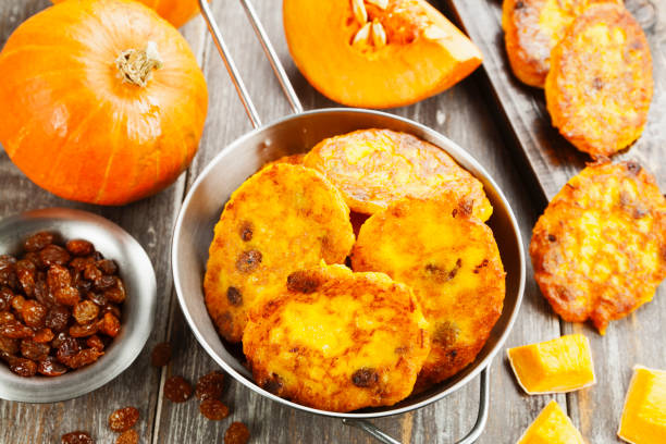 istock Pumpkin pancakes with curd 665507186