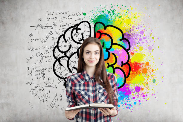 istock Girl with a book and colorful brain sketch 665511286