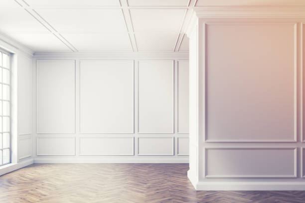 istock Empty white room with wooden floor 665518532