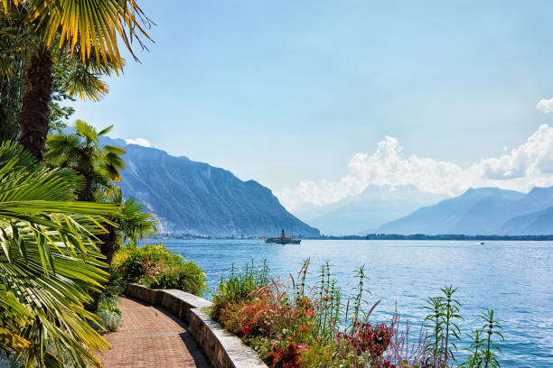 Nature with ship on Geneva Lake in Montreux